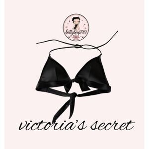 Victorias Secret Black Triangle Bikini Top Halter Front Bow Swim Size M